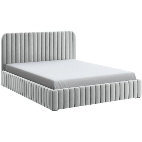 MEUBLER DESIGN Lit Coffre En Tissu Velours Avec Tête De Lit + Sommier À Lattes - Lior - Velours Gris - 160x200, Style ,  x  x  cm