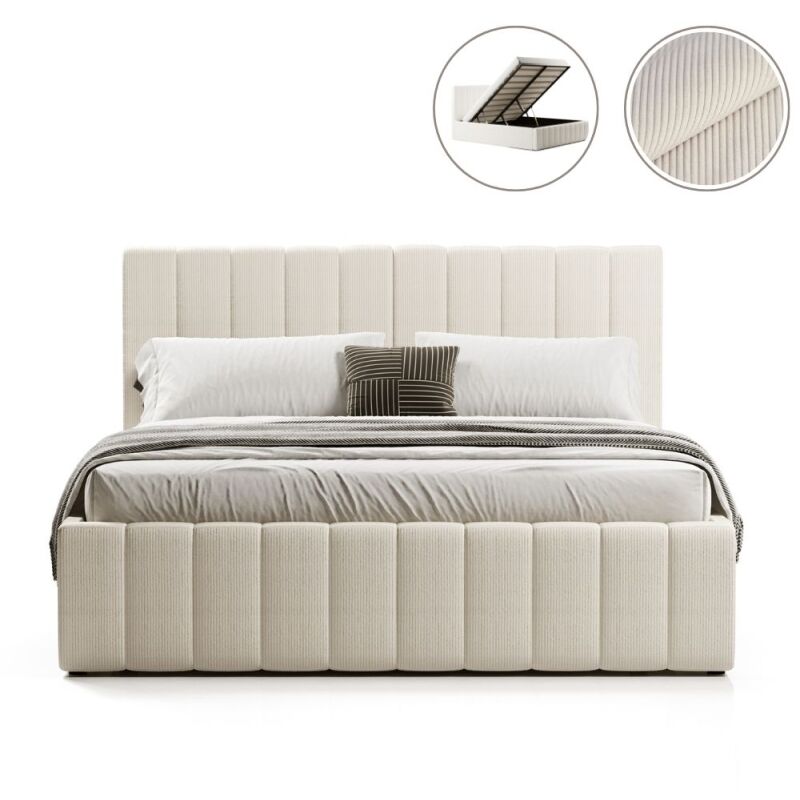 Lit Coffre Tissu Velours Côtelé Ou Tissu Bouclette Soho - Velours Côtelé Beige - 140x190, Style , x x cm - Meubler Design Lit Coffre Tissu Velours Côtelé Ou Tissu Bouclette Soho - Velours Côtelé Beige - 140x190, Style , x x cm - Meubler Design