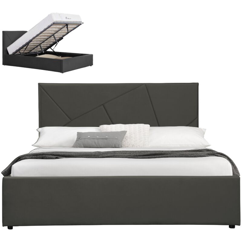 Lit Coffre Velours Damard - Velours Noir - 180x200, Style , x x cm - Meubler Design