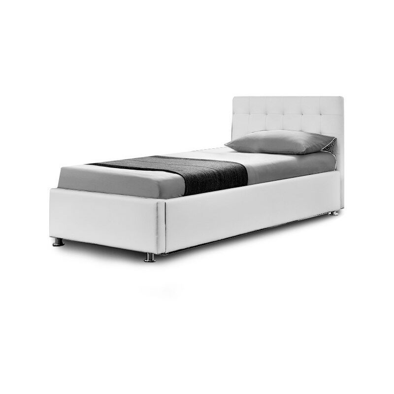 Meubler Design - Lit Complet Sommier Relevable + Tête De Lit + Cadre De Lit Capitole - Blanc - 90x190, Polyuréthane, Style Contemporain, 203 x 101 x