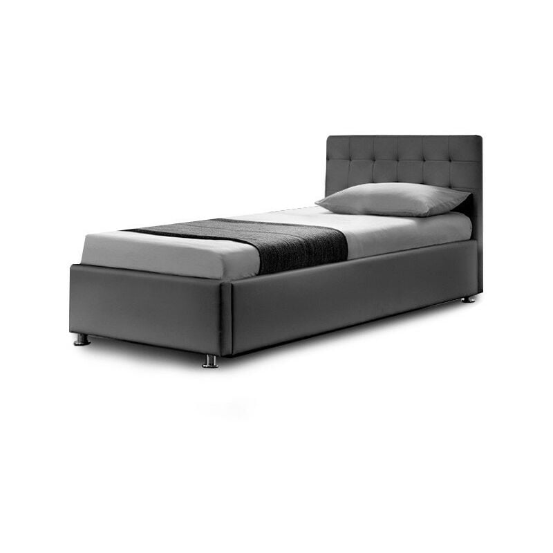 Meubler Design - Lit Complet Sommier Relevable + Tête De Lit + Cadre De Lit Capitole - Gris - 90x190, Polyuréthane, Style Contemporain, 203 x 101 x