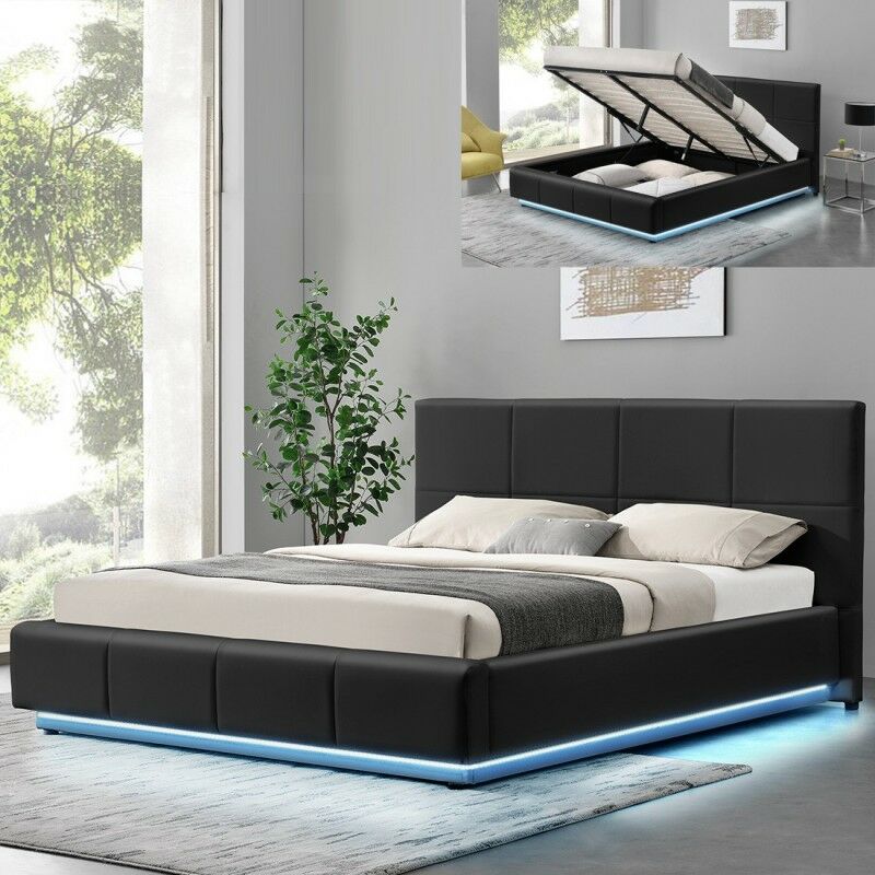 lit design alexi avec sommier et coffre de rangement - noir - 140x190, polyuréthane, style contemporain, 214 x 160 x 105 cm - noir - meubler design