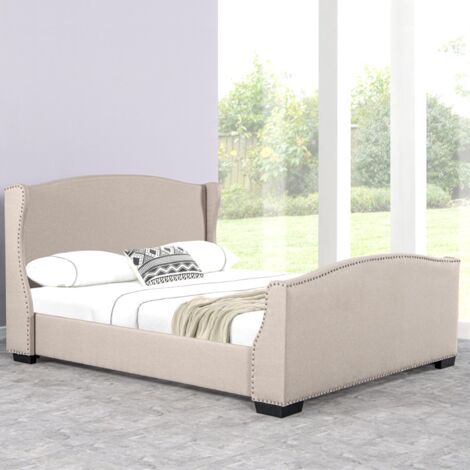 MEUBLER DESIGN Lit Design Grande Tête De Lit Master - Beige - 160x200, Tissu, Bois, Style , 216 x 176 x 115 cm