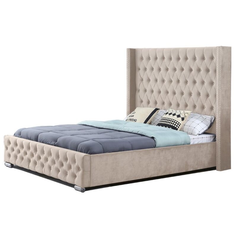 MEUBLER DESIGN Lit Design Grande Tête De Lit Lia - Velours Taupe - 160x200, Style , 220 x 160,5 x 35 cm MEUBLER DESIGN Lit Design Grande Tête De Lit Lia - Velours Taupe - 160x200, Style , 220 x 160,5 x 35 cm