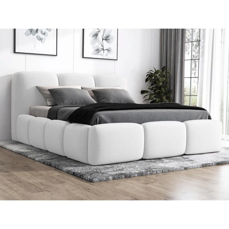 Lit Honor En Similicuir Avec Coffre De Rangement Et Tête De Lit Matelassée - Polyuréthane Blanc - 160x200, Style , x x cm - Meubler Design