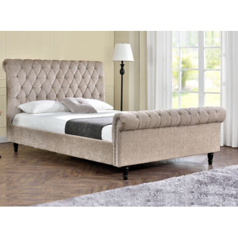 MEUBLER DESIGN Lit Kapaldi Luxe Velours Noir Ou Tissu Beige - Beige - 140x190, Velours, Style Baroque, 232 x 152 x 126.5 cm