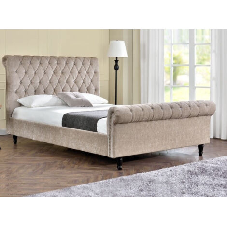 MEUBLER DESIGN Lit Kapaldi Luxe Velours Noir Ou Tissu Beige - Beige - 160x200, Velours, Style Baroque, 242 x 172 x 126.5 cm