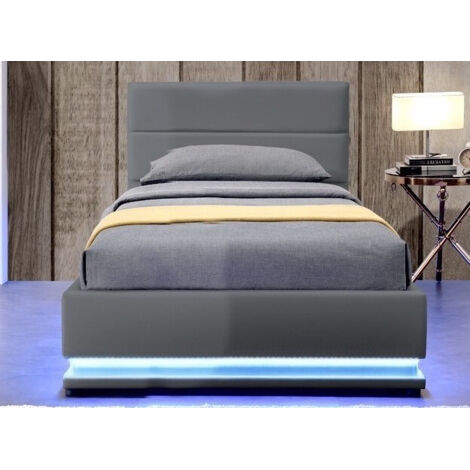 MEUBLER DESIGN Lit Led Avec Coffre De Rangement Ava - Gris - 90x190, Polyuréthane, Style Contemporain, 204 x 104 x 90 cm