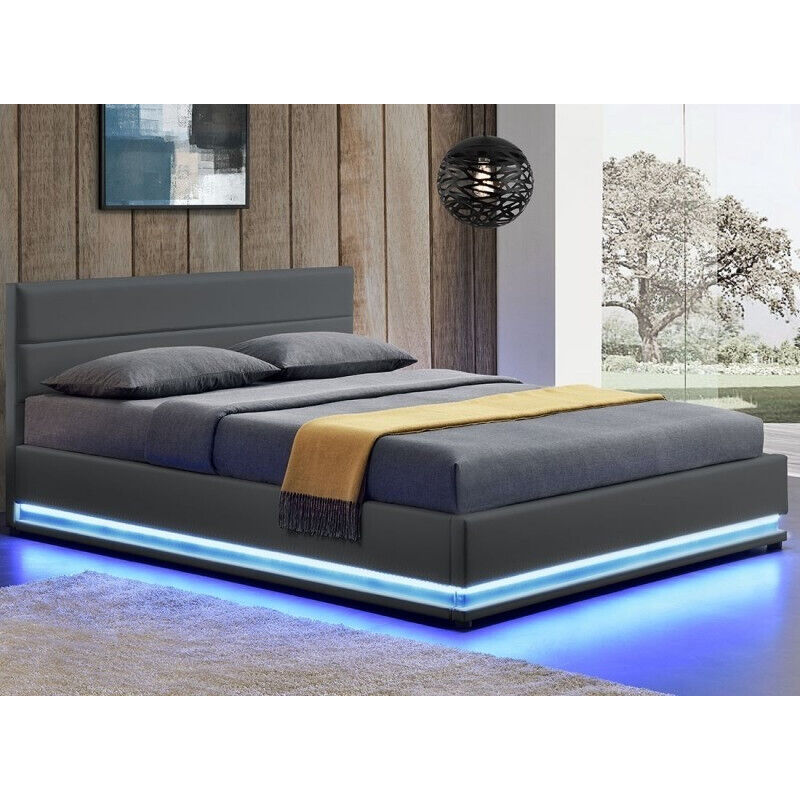 Meubler Design Lit led avec coffre de rangement AVA - Gris - 160x200