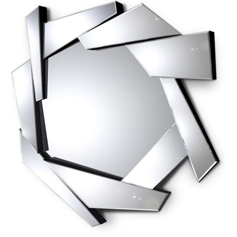 MEUBLER DESIGN Miroir Mural Rond Grande Taille Destructuré Pyramide, Verre, Miroir, Asymétrique, Style Contemporain, 116 x 14 x 107 cm