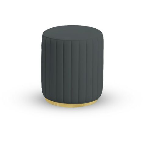 MEUBLER DESIGN Pouf Rond Métal Doré Vita - Polyuréthane Gris, Métal, Mousse polyéthylène, Rond, Style Art déco, 40 x 40 x 42 cm