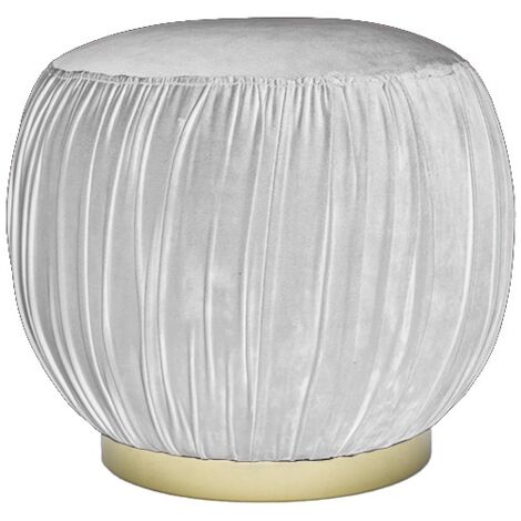 MEUBLER DESIGN Pouf Velours Tissu Plissé Effet Laiton Lipton - Velours Gris, Rond, Style Art déco, 43 x 43 x 42 cm