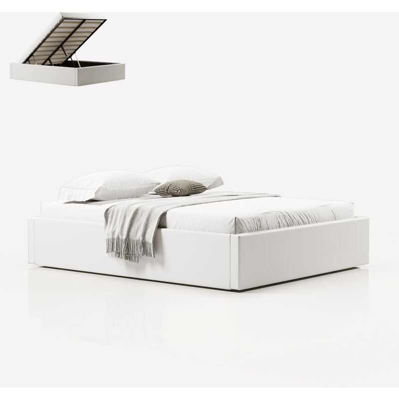 Sommier Coffre De Rangement Room - Blanc - 160x200, Polyuréthane, Style Contemporain, 213 x 175 x 34.5 cm - Meubler Design