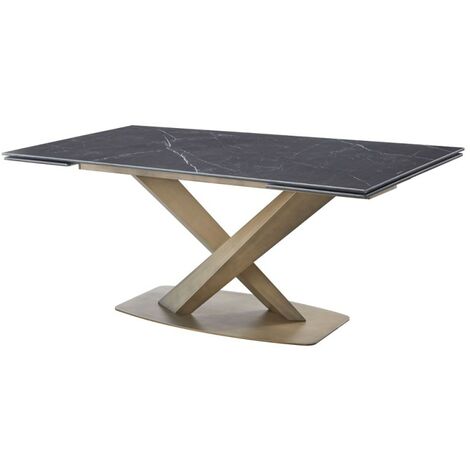 MEUBLER DESIGN Table À Manger Extensible Céramique Aspect Marbre Carla - Céramique Marbre Noir Pied Or, Taille De La Table - 180 Cm Extensible À 260 Cm, Céramique, Rectangle, Style , 180 x 90 x 76 cm