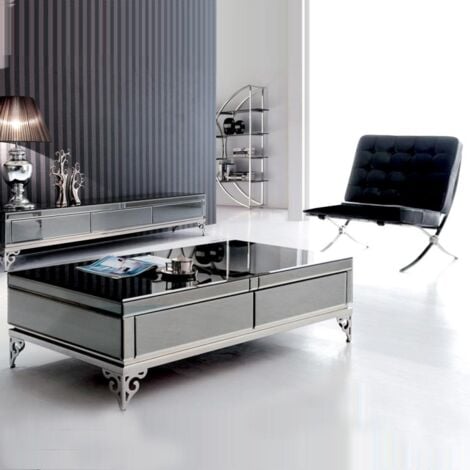 MEUBLER DESIGN Table Basse Elégante, Verre, Rectangulaire, Style Baroque, 120 x 65 x 40 cm