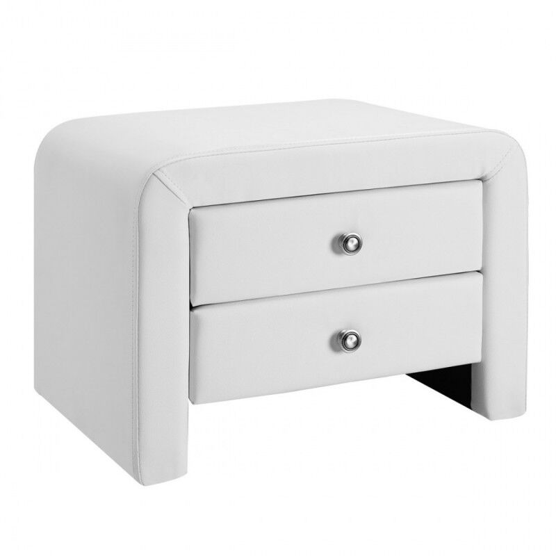 Table Chevet Design En Simili Cuir Eva - Blanc, Polyuréthane, Rectangulaire, Style Contemporain, 50 x 38 x 37 cm - Meubler Design