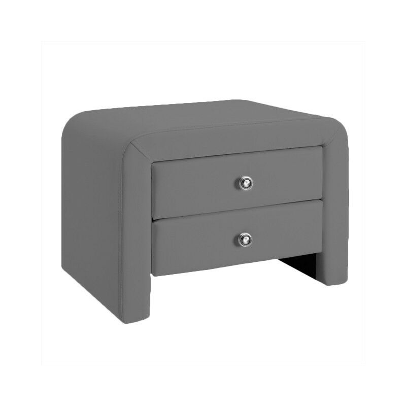 Table Chevet Design En Simili Cuir Eva - Gris, Polyuréthane, Rectangulaire, Style Contemporain, 50 x 38 x 37 cm - Meubler Design