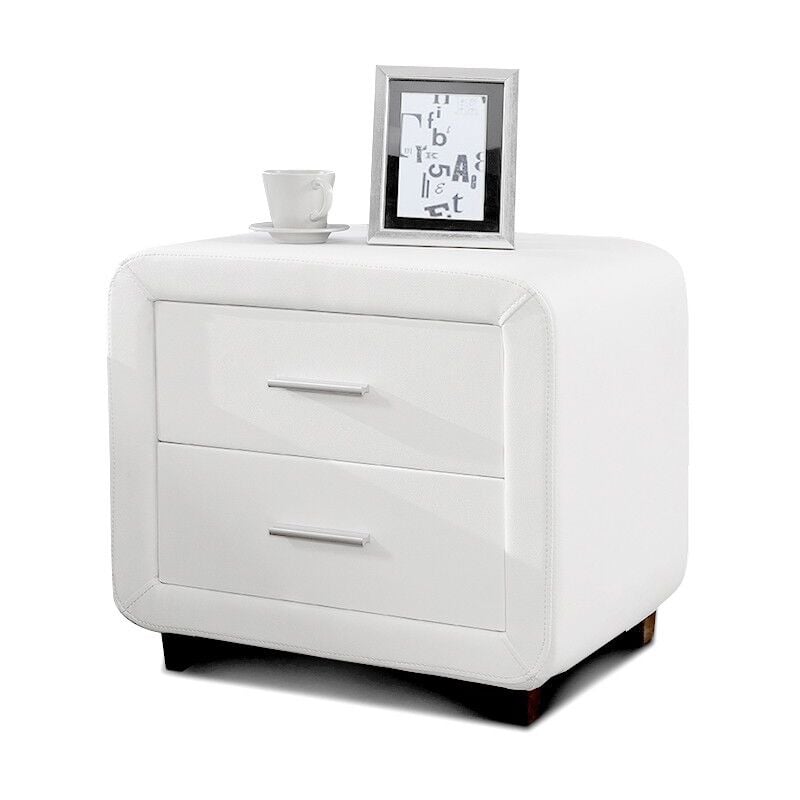 Table Chevet Design En Simili Cuir Zest - Blanc, Polyuréthane, Rectangulaire, Style Contemporain, 51 x 41 x 47 cm - Meubler Design