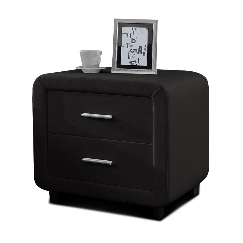 Table Chevet Design En Simili Cuir Zest - Noir, Polyuréthane, Rectangulaire, Style Contemporain, 51 x 41 x 47 cm - Meubler Design