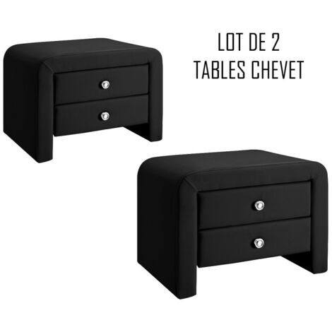 MEUBLER DESIGN Table Chevet Design Noir Eva X2, Polyuréthane, Rectangulaire, Style Contemporain, 50 x 38 x 37 cm