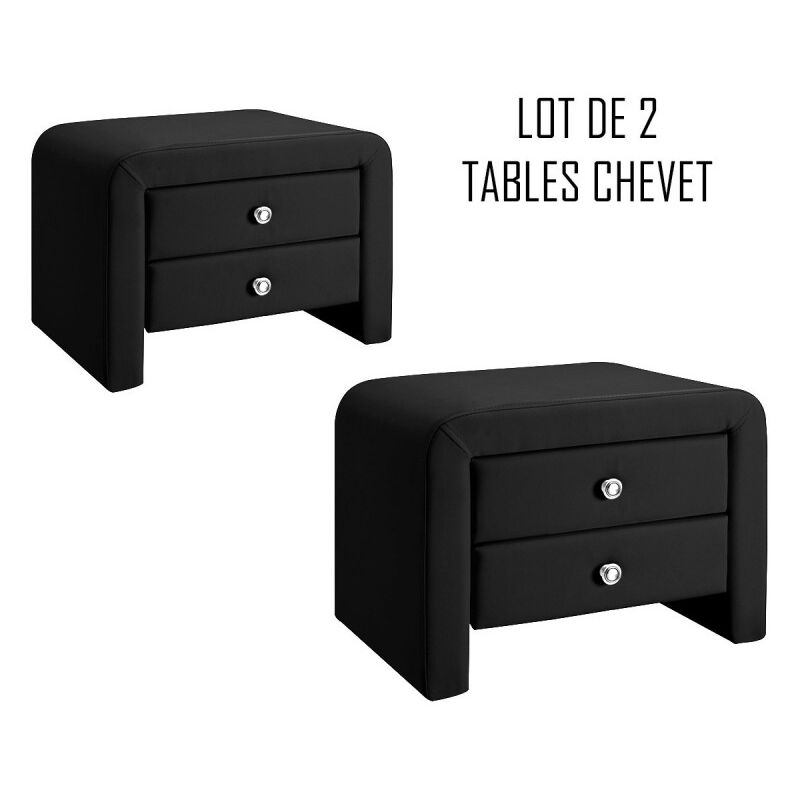 Table Chevet Design Noir Eva X2, Polyuréthane, Rectangulaire, Style Contemporain, 50 x 38 x 37 cm - Meubler Design