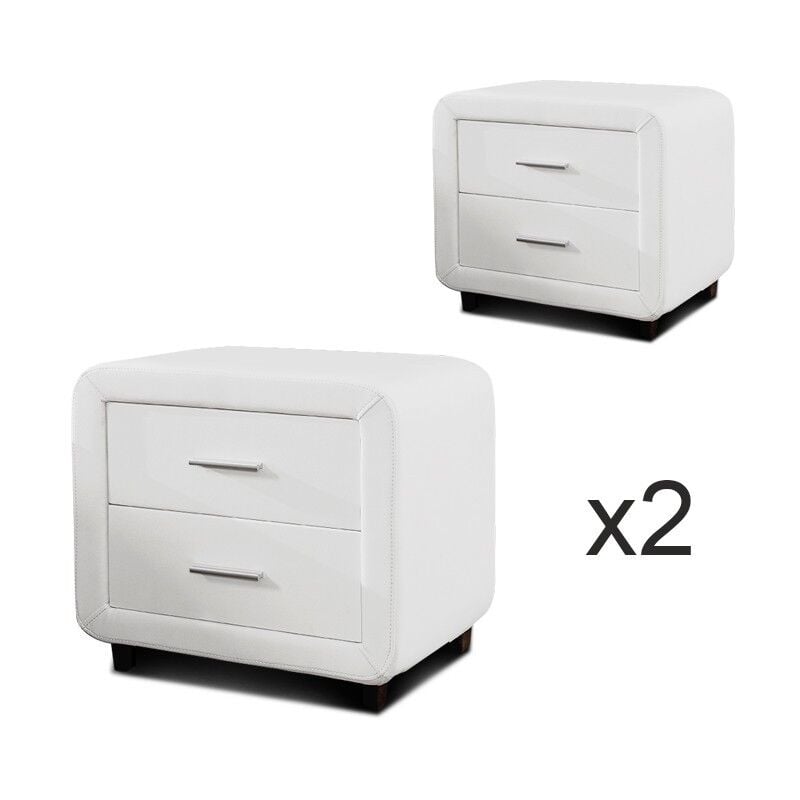 Table Chevet Design Zest Lot De 2 Blanc, Polyuréthane, Rectangulaire, Style Contemporain, 52 x 41 x 47 cm - Meubler Design