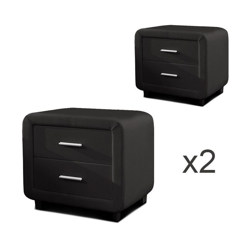 Table Chevet Design Zest Lot De 2 Noir, Polyuréthane, Rectangulaire, Style Contemporain, 52 x 41 x 47 cm - Meubler Design