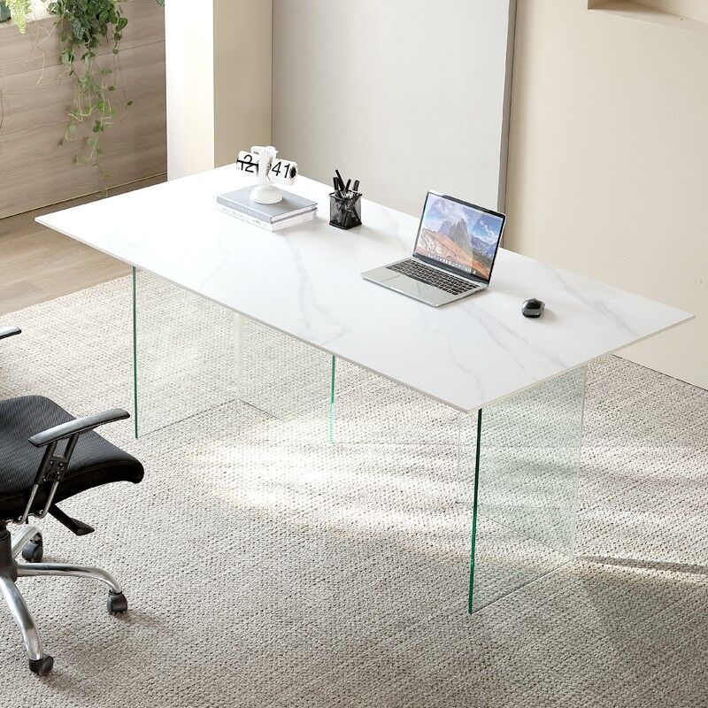 Meubler Design - Table De Bureau En Céramique Marbre Blanc Dublin, Style , x x cm