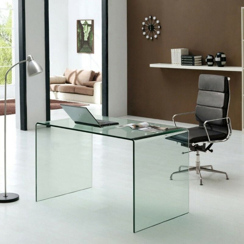 Table De Bureau En Verre, Verre, Rectangulaire, Style Contemporain, 120 x 70 x 75 cm - Transparent - Meubler Design