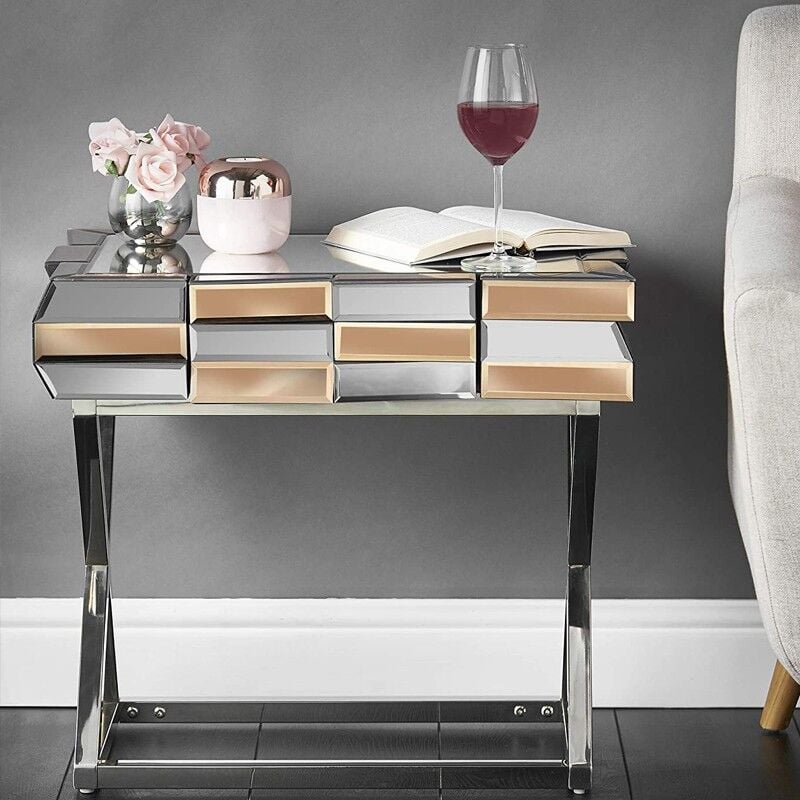 Table De Chevet En Verre Miroir 3d - Or, Miroir, Verre, Chrome, Miroir, Rectangulaire, Style Contemporain, 54.5 x 40 x 60 cm - Meubler Design