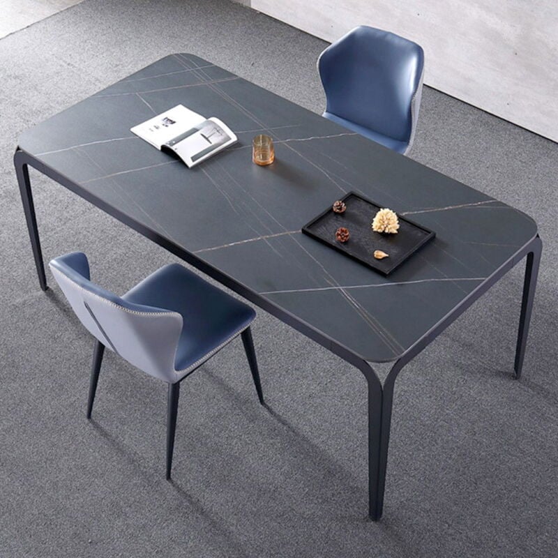 MEUBLER DESIGN Table À Manger Céramique Effet Marbre Noir Bexter, Céramique, Métal, Rectangulaire, Style Contemporain, 180 x 90 x 75 cm