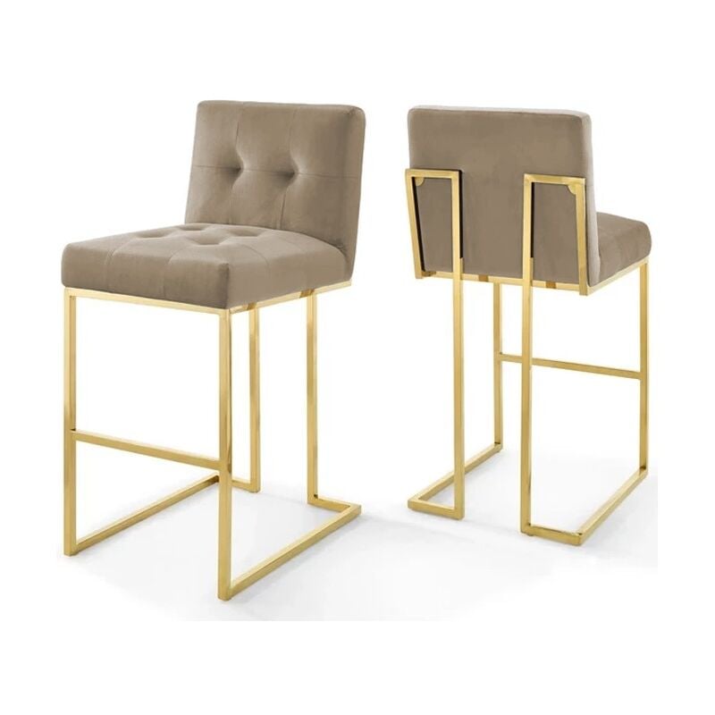Meubler Design - Tabouret De Bar Moderne Tabouret De Cuisine Base En Métal Or Luxuria, Velours, Style , 46 x 52 x 95 cm