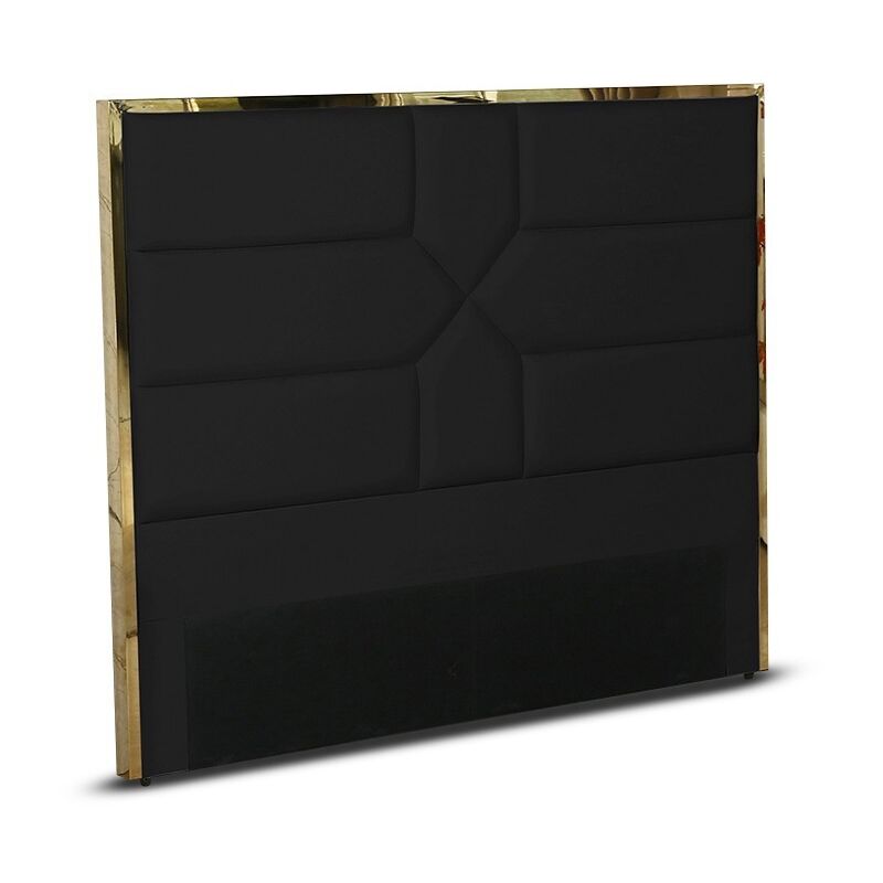 Tête De Lit Design Effet Laiton Dalia - Noir - 140 Cm, Polyuréthane, Rectangulaire, Style Art déco, 150 x 8 x 140 cm - Meubler Design