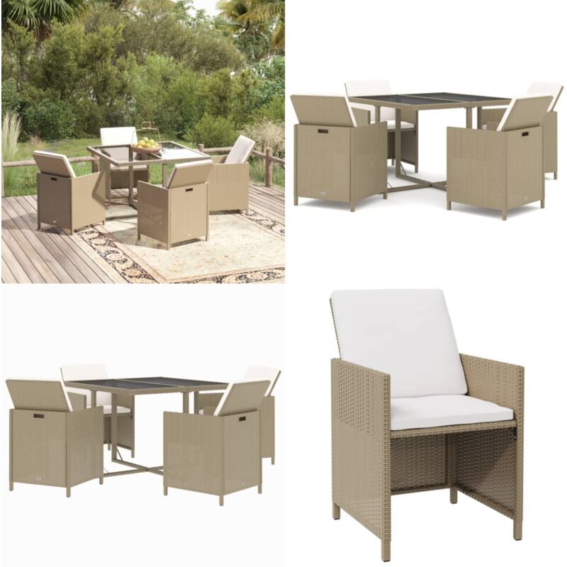 Ensemble à manger de jardin et coussins 5 pcs Poly rotin Beige - Salon De Jardin - Meubles De Jardin - Ensemble Salon De Jardin - Table Et Chaises De