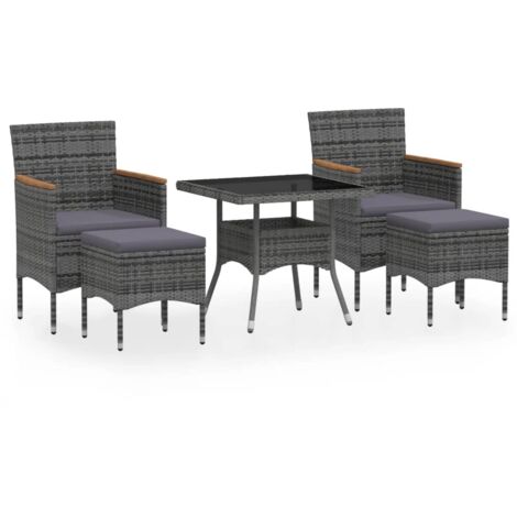Meubles à dîner jardin 5pcs Résine tressée et verre trempé Gris