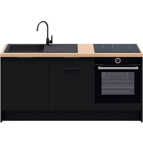Meubles bas de cuisine - L. 185 cm - noir - Luzia