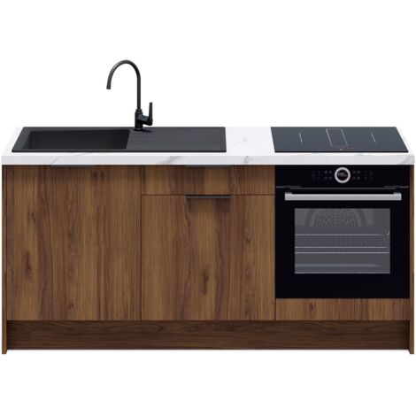 Meubles bas de cuisine - L. 185 cm - noyer brun - Sierra