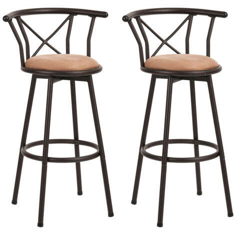 MEUBLES COSY 2er-Set Barstühle, 360° drehbar, Vintage-Hocker, mit Rückenlehne und Fußstütze, 75,5 cm hohe Sitzfläche, Industrie-Stil, rustikales Braun und Schwarz