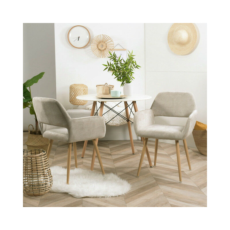 Meubles Cosy - 2er Set Sessel Stühle, Beige, Stoff, Metallbeine mit Holzeffekt, Skandinavischer Stil, Esszimmer, Büro, Wohnzimmer - BEIGE