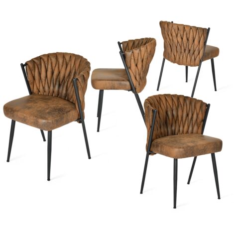 MEUBLES COSY 4er-Set moderne Esszimmerstühle, gepolsterter Sessel, Wildledersitz, Metallbeine für Küche und Wohnzimmer, Braun