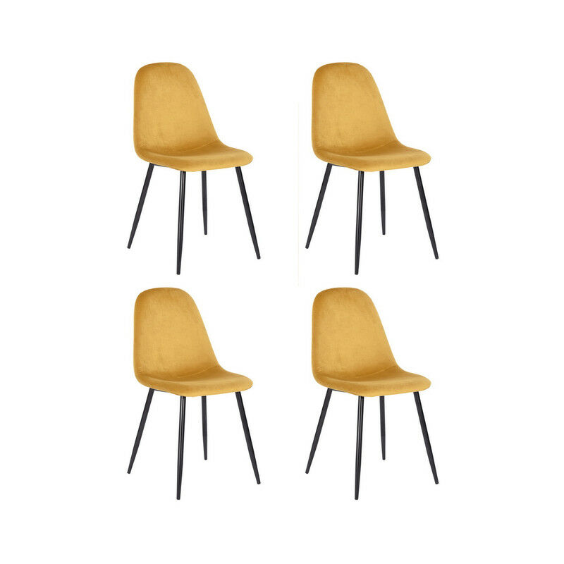 Meubles Cosy - 4er Set Skandinavische Stühle, Industrieller Sessel, Gelber Samt, Metallfuß, Esszimmer Küche Wohnzimmer Büro Schlafzimmer - GELB