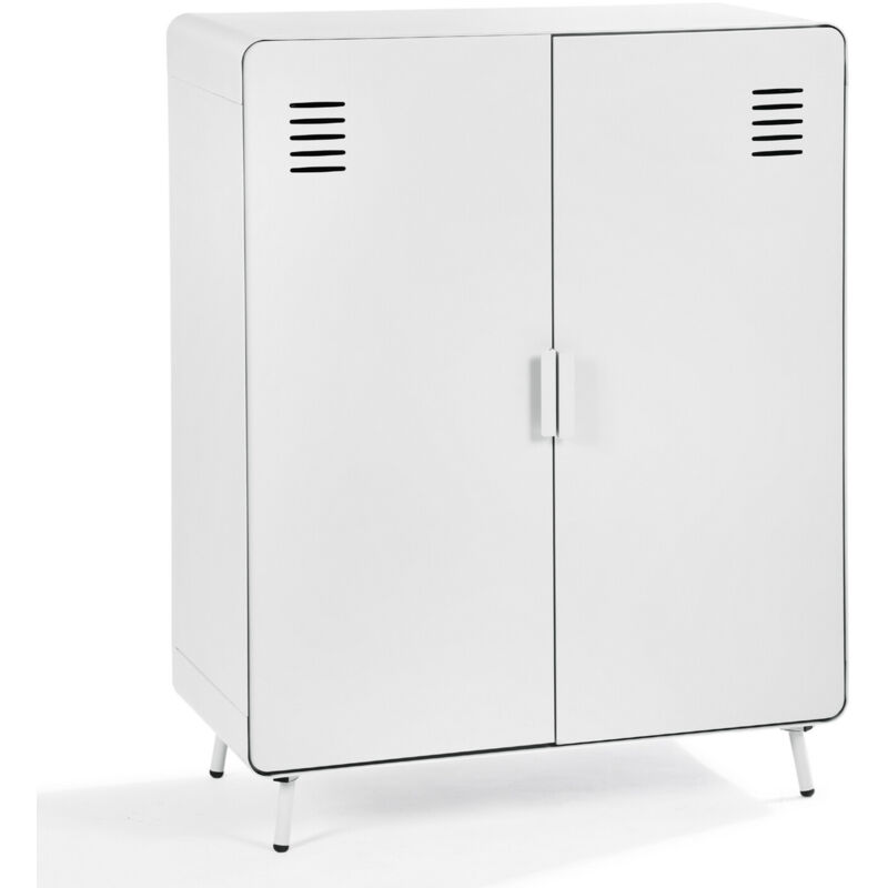 Meubles Cosy - Armoire/Casier métallique blanc au style industriel avec étagères et 2 portes