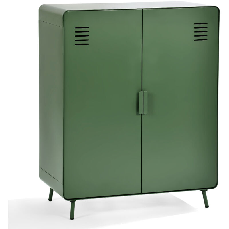 Meubles Cosy - Armoire/Casier métallique vert au style industriel avec étagères et 2 portes