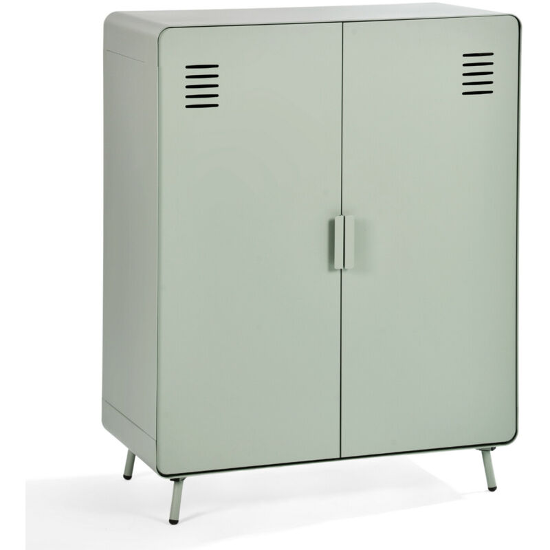 Meubles Cosy - Armoire/Casier métallique vert clair au style industriel avec étagères et 2 portes