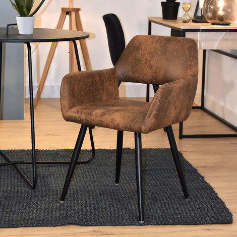 MEUBLES COSY Butaca escandinava Comedor De tela marrón Metal pintado de negro Diseño Sala de estar Oficina Dormitorio
