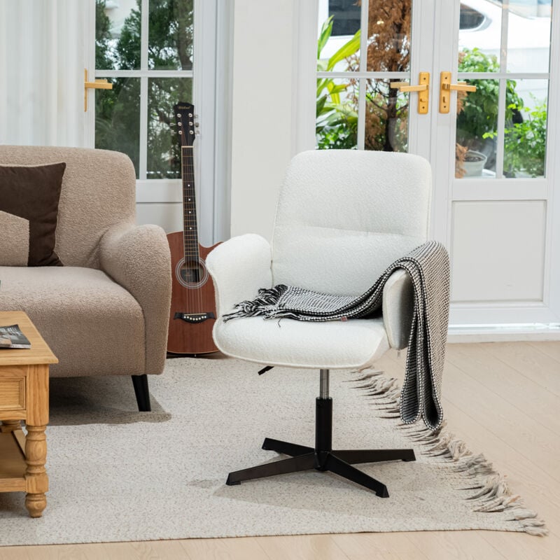 Meubles Cosy - Chaise de bureau ergonomique en tissu éponge blanc, fauteuil, hauteur réglable, pivotante à 360°