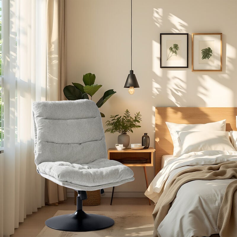 Chaise longue pliante en tissu gris, sans accoudoirs, base en acier, hauteur réglable et pivotante à 360° - Meubles Cosy