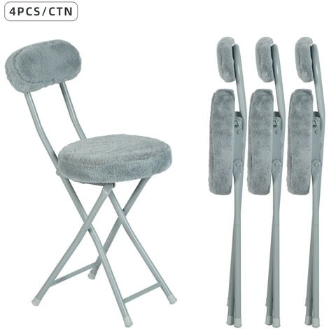 MEUBLES COSY Conjunto de 4 Sillas Plegables 30x45x73cm en Tejido Efecto Pelo y Metal Gris Comedor Salón Cocina Oficina Dormitorio