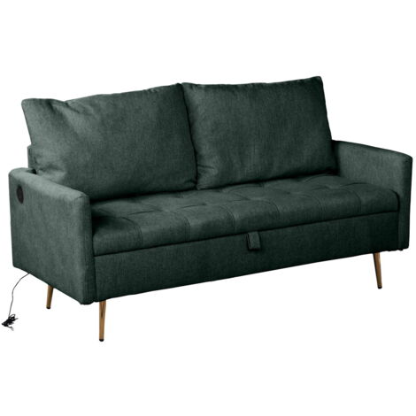 MEUBLES COSY Divano in tessuto a 2 posti con porte USB e spazio di archiviazione per soggiorno, appartamento, struttura in legno massello, gambe in metallo, verde