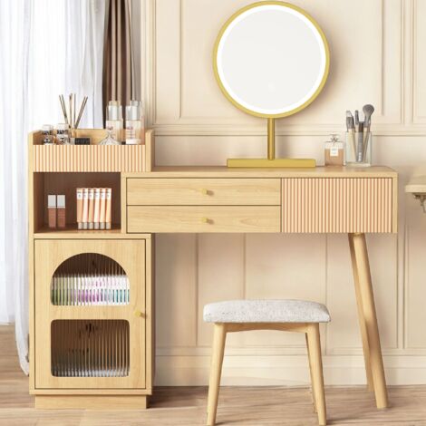 MEUBLES COSY Ensemble coiffeuse, avec miroir LED et éclairage tricolore, dimensions : 120 cm de large / 90 cm de haut / 40 cm de profondeur (tabouret non inclus).